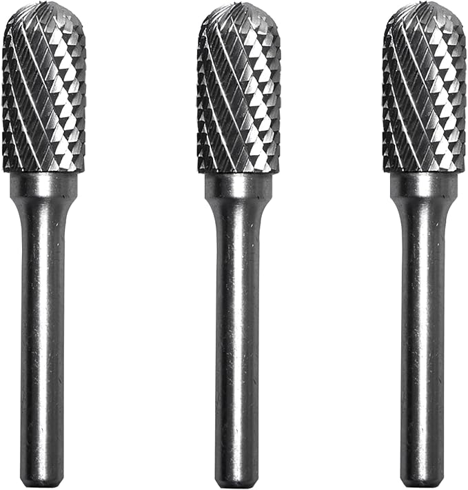 Carbide Burr Set 1/4" Shank SC-5 Die Grinder Bits Tungsten Double Cut Burr Bits (1/2" Cutter Dia X 1" Cutter Length) for Die Grinder Kits Metal Grinding Drilling Polishing (3pcs)