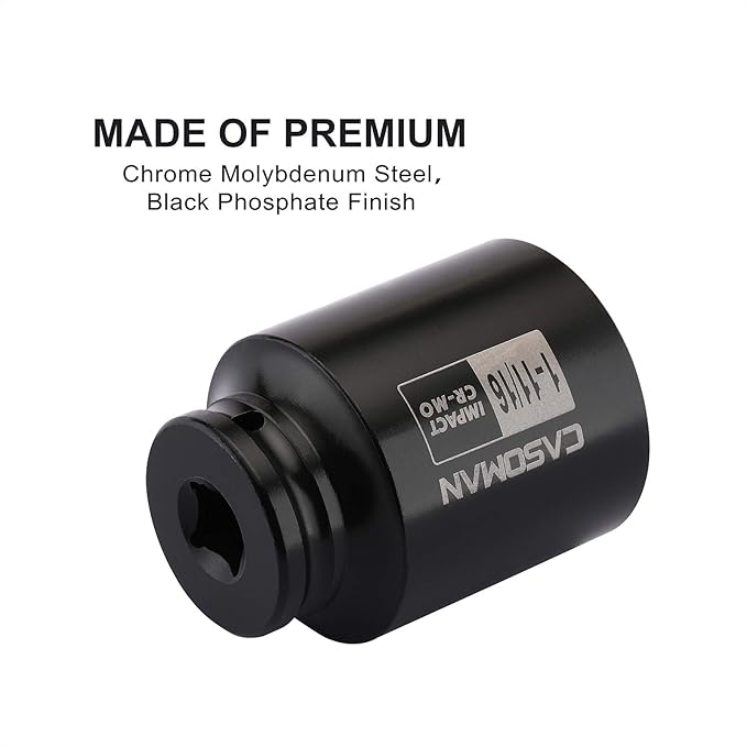 CASOMAN 6-Point 1/2-Inch Drive Deep Impact Socket- 1-11/16" (SAE), CR-MO, 1/2-inch Drive 6 Point Axle Nut Socket for Easy Removal of Axle Shaft Nuts (1-11/16")
