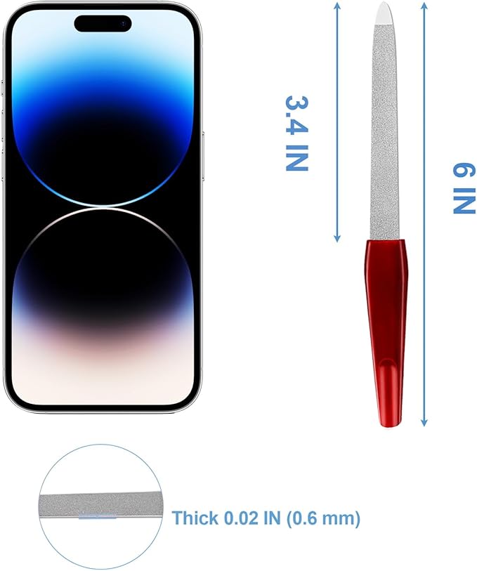 Nail Files for Natural Nails (6 PCs), Sword Metal Nail Files Made of Stainless Steel with Non Slip Handle, Double Sided Fingernail Files Sapphire Grit for Natural Nails Toenail Color Mix
