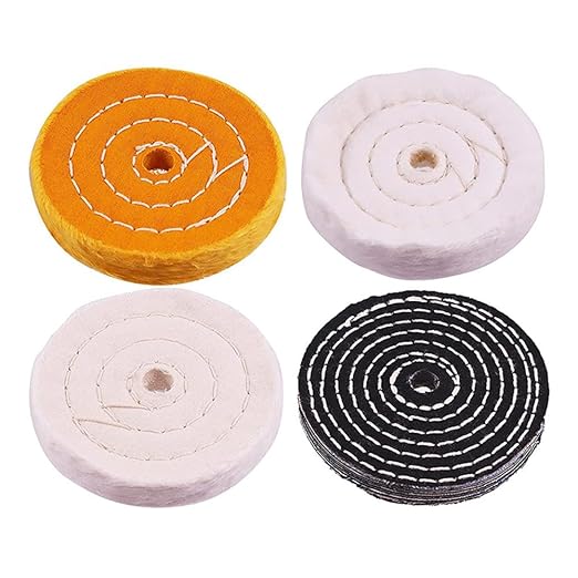 4'' Buffing Polishing Wheels with 3 Pcs Polishing Compounds/White Cotton (50-ply) /Yellow Cotton (36-ply)/Flannel (30-ply)/Denim and 1/4" Shank for Bench Grinders/Bench Buffer Rotary Tools