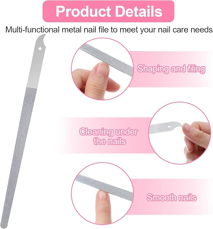 4 Pcs Diamond Deb Nail File Metal Nail File With Sharp Pointed Tip, Stainless Steel Nail Filer Metal Nail Files For Natural Nails Double Sided Manicure Pedicure Toenails Tools For Salon Home (Large 2)