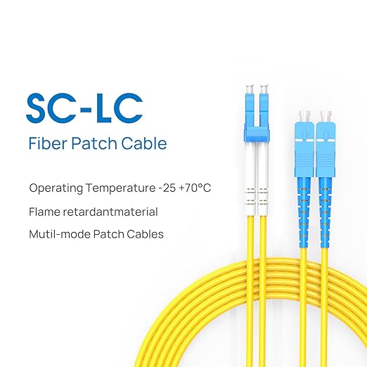 SC to LC Fiber Patch Cable,1G/10GB Single Mode Duplex SC-LC 9/125um OD 3.0mm Cable Diameter Fiber Optic Cable for SFP Transceiver, Router, Fiber Networks and More (1M)