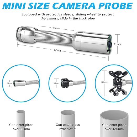 Sanyipace Sewer Camera 165FT/50M with WiFi Wireless Transmission, Drain Camera with Lights, Pipe Sewer Scope Inspection Camera with IP68 Waterproof Camera Probe, 7" Color Screen, Camera Guide Wheel