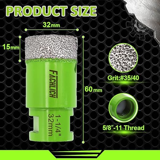 Diamond Core Drill Bit - 1-1/4" Granite Hole Saw 32mm Porcelain Drill Bits Vacuum Brazed for Porcelain Tile Granite Marble Masonry