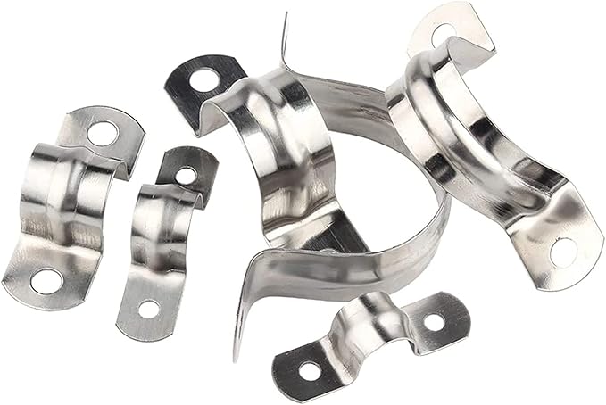100 Pcs 1/2inch Rigid Pipe Strap,Two Hole Stainless Steel Strap U Bracket, Widened Tube Strap Tension Clip Assortment Kit Heavy Duty Pipe Clamp for Pipe Fixing（20mm）
