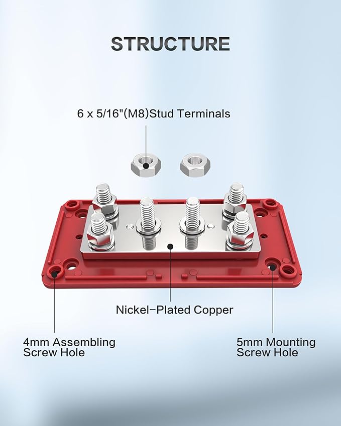 450A Bus Bar 12v Power Distribution Block 6 x 5/16"(M8) Terminal Block Heavy Duty Waterproof Buss Bar Junction Block Marine Battery Bus bar for Automotive Boat Solar System