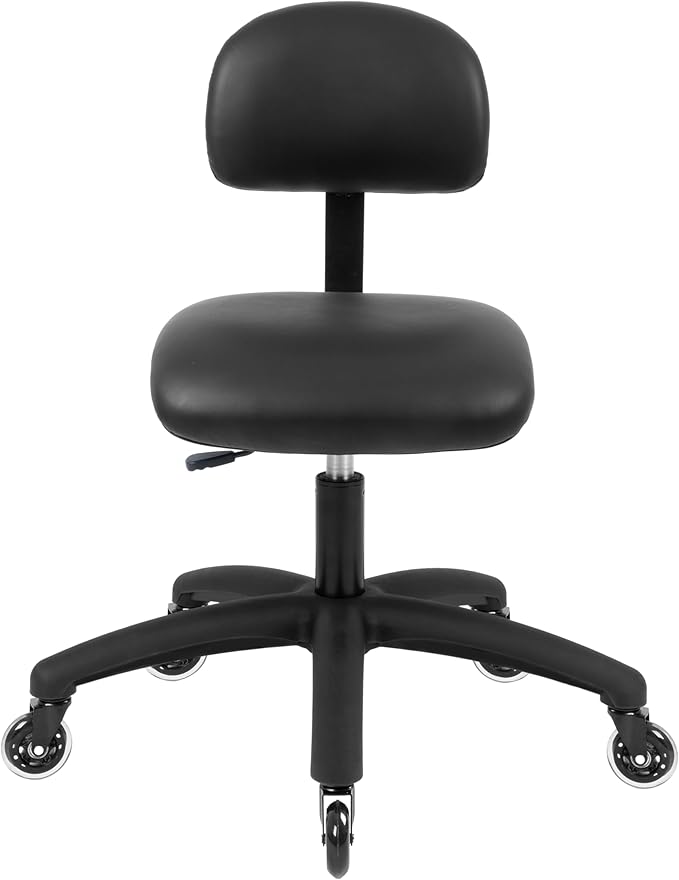Chair Master FSS Series Square seat Low (18"-23") seat Height Chair. Vinyl-for Office, Garage, Desk, Shop, Computer, Doctor, Medical, Easy to Clean! NO Footring (Black, Low, Rubber Roller Casters)