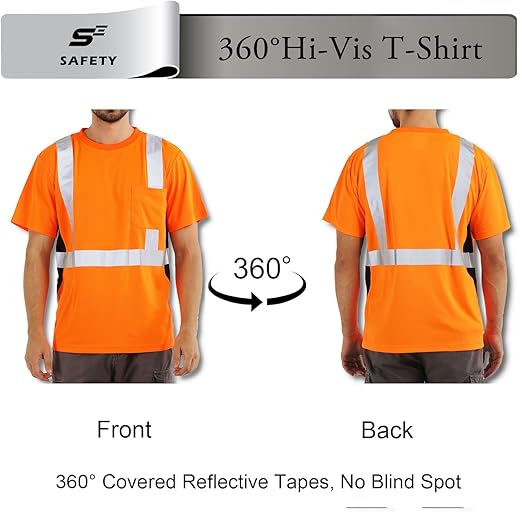 sesafety Safety Reflective Shirts, Class 2 High Visibility Shirts for Men Construction Work Mesh Short Sleeve Orange 5XL