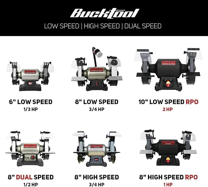 BUCKTOOL 2HP 10 Inch Low Speed Bench Grinder, 1750 RPM Table Grinder with 13A Motor, High Precision Wobble-free Wheel Grinder, TDS-250