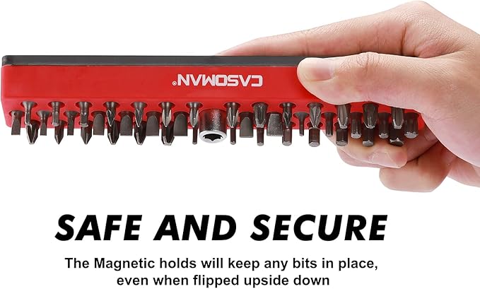 CASOMAN 2PCS 1/4" Hex Bit Organizer with Magnetic Base - Red, 86 Hole Bit Organizer with Strong Magnetic Base, Magnetic Bit Organizer for Your Specialty