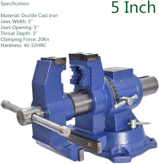 findmall Multipurpose Heavy Duty Multi-Jaw Vise with Swivel Base and Head for Clamping Fixing Equipment - 360-Degree Rotation, Home or Industrial Use (5 inch)