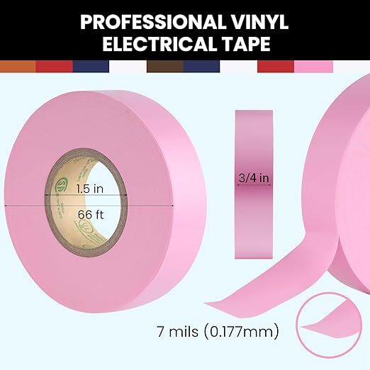Lichamp 10-Pack Colored Electrical Tape Waterproof, 3/4 in x 66ft, Industrial Grade UL/CSA Listed High Temp Electrical Tape Colors Electric Super Vinyl, 1075C3