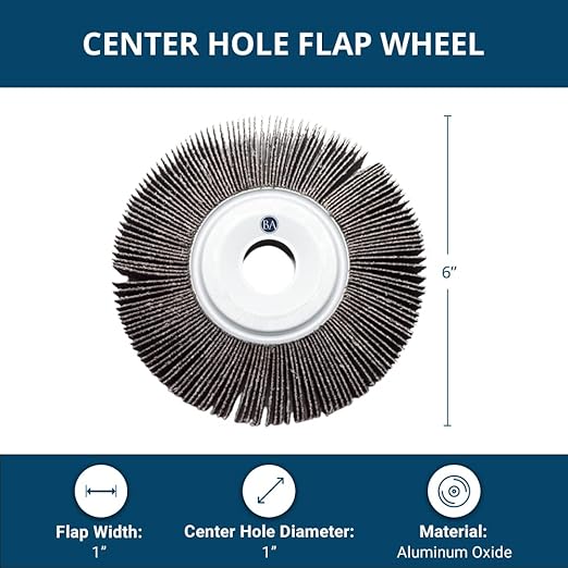 Benchmark Abrasives Aluminum Oxide 6 Inch Center Hole Flap Wheel - Bench Grinder Wheel 1” Length 1" Arbor Sander for Deburring, Sanding, Grinding, Rust Paint Removal Polishing Wheel - 60 Grit