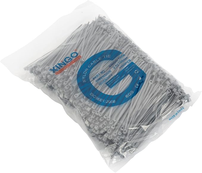 XINGO 1000 PCS 4 inch Cable Zip Ties, 18lb Strength, Small Tie Wraps Self-Locking Nylon Zip Ties for Indoor and Outdoor Use (Silver)