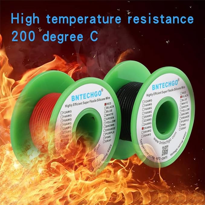 BNTECHGO 26 Gauge Silicone Wire Spool red and Black Each 100ft Flexible 26 AWG Stranded Tinned Copper Wire