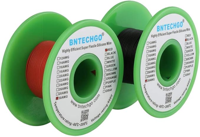 BNTECHGO 30 Gauge Silicone Wire Spool red and Black Each 100ft Flexible 30 AWG Stranded Tinned Copper Wire