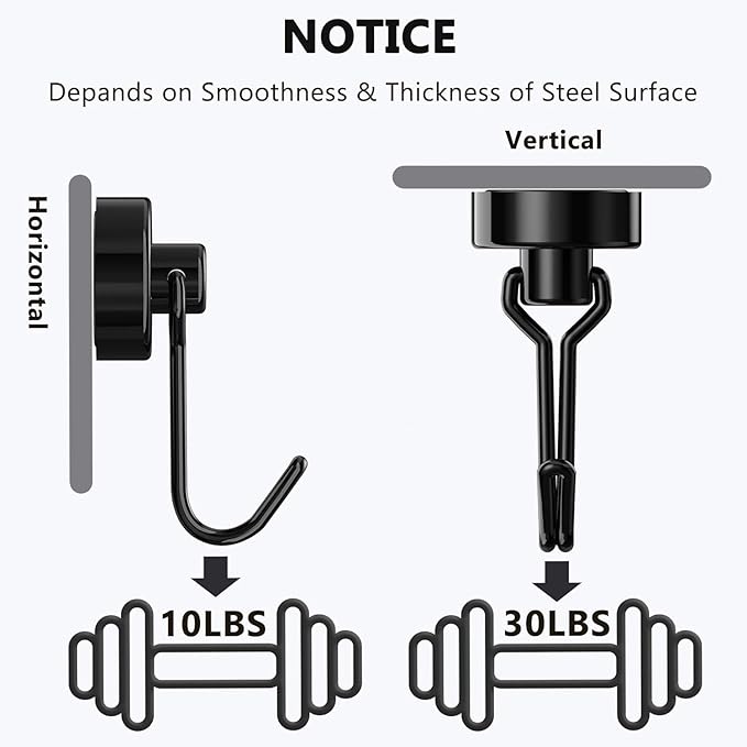 Tohoer Magnetic Hooks, Neodymium Magnets Hook Heavy Duty 30LBS with Rust Proof for Fridge, Refrigerator, Oven, Grill, BBQ, Key, Tools Holder, Utensil, Kitchen, Outdoor, Magnet for Hanging Wreaths
