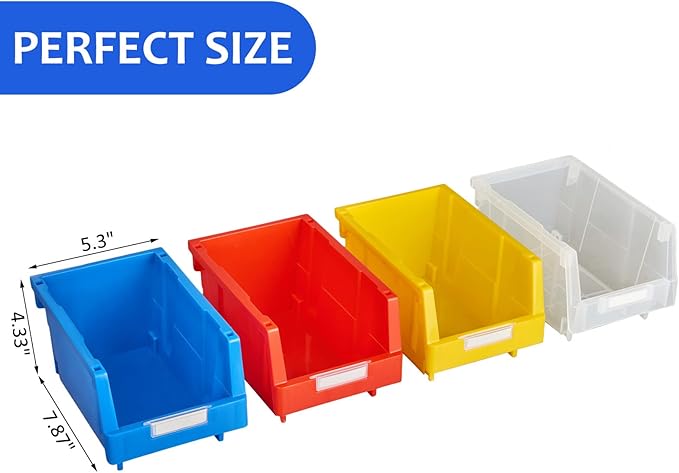 Shop Stackable Organizer Bins Parts Bin Shelf Storage Bin Garage storage bins(Red,Pack of 12)
