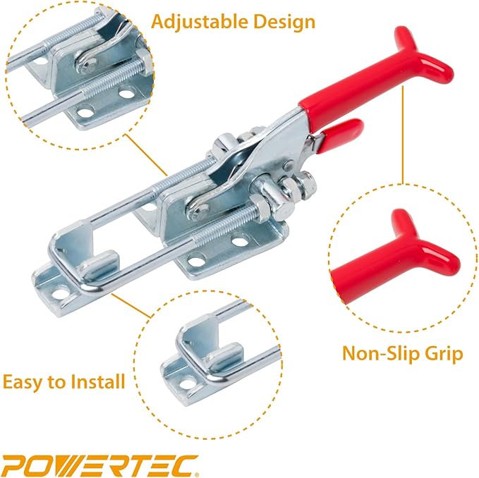 POWERTEC 6PK Toggle Clamp, 700 lbs Capacity, 431 Self-Lock U-Bolt Adjustable Latch w/Antislip Hand Grip for Woodworking Jigs & Fixtures, Smoker, Tire Carrier, Tool Box, Cabinet (20341-P3)