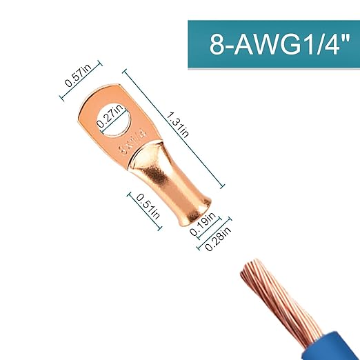 10PCS Battery Cable Ends, 8 Gauge Wire Connectors 1/4 Copper Wire Lugs, Bare Copper Eyelets with Heat Shrink Tubing by HOUSUN
