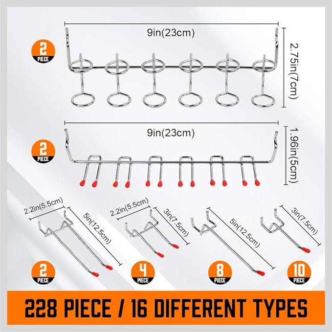HORUSDY 238-Piece Pegboard Hooks Assortment, Pegboard Accessories with Pegboard Bins for Organizing Various Tools