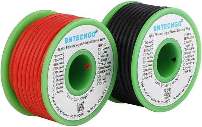 BNTECHGO 16 Gauge Silicone Wire Spool red 25ft and Black 25ft Flexible 16 AWG Stranded Tinned Copper Wire