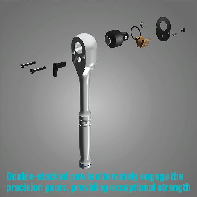 DURATECH 3-Piece Ratchet Set, 1/4", 3/8", 1/2", 72-Tooth with Quick-Release Reversible Design, Chrome Alloy Made, Fully Polished, Organized in Storage Case