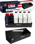 Pit Posse 563BK Oil Shelf Caddy Six Bottle Rack Holder- Made in USA - Holds 6 Quarts of Automotive Motor Engine Oil - Enclosed Race Trailer Shop Garage Aluminum Storage Organizer (Black)