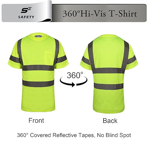 Hi Vis T Shirt Class 3 High Visibility Shirts for Men Safety Shirts with Reflective Strips and Pocket Breathable Construction Work Mesh Short Sleeve Yellow M