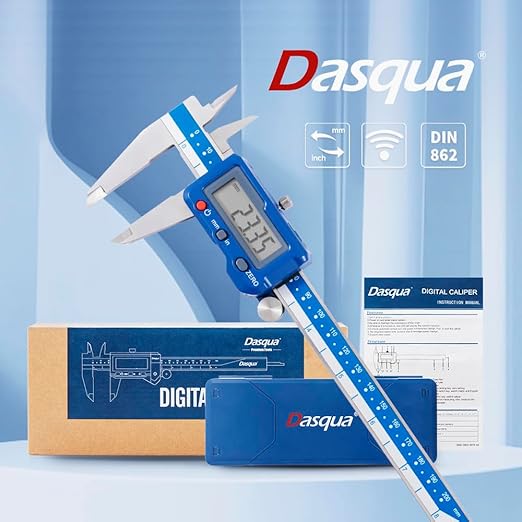 Dasqua 8"Inch/200mm Digital Caliper Electronic Industrial, Stainless Steel, with Large LCD Screen and Storage Case Auto Off Featured Measuring Tool, Resolution 0.0005"/0.01mm, Accuracy 0.0015”/0.03mm