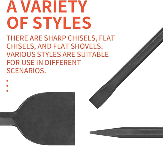 Heavy-Duty Masonry Chisel Set with Thick Protective Handles: Includes Tile and Concrete Chisels, Ideal for Brickwork, Demolition, Stonework, Carving, and Concrete Breaking. (8in 11in 11in)