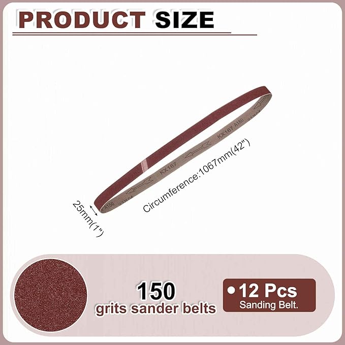 HARFINGTON 1 x 42 Inch Sanding Belts, 12 Pcs 150 Grits Aluminum Oxide Abrasive Belt Sander File Belt for Woodworking, Metal Polishing, Knife Sharpener