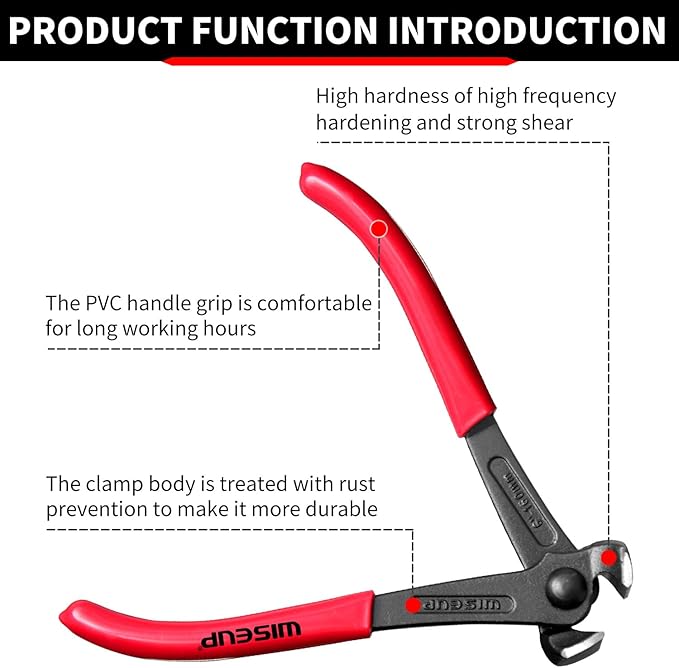 WISEUP Nail Puller, 8-inch Black Finish Chrome Vanadium Steel Carpenter's Pliers,End Cutting Pliers, for Staple Remover Tool or Flooring Installation Tools (8 inch)