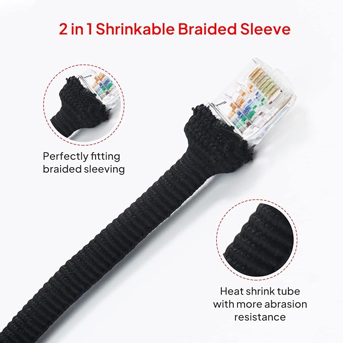 2 in 1 Heat Shrink Braided Sleeving Fabric Tubing-Perfectly fit Irregular Shape Hose/Cable/Wire (3/8"(10mm), 32FT)