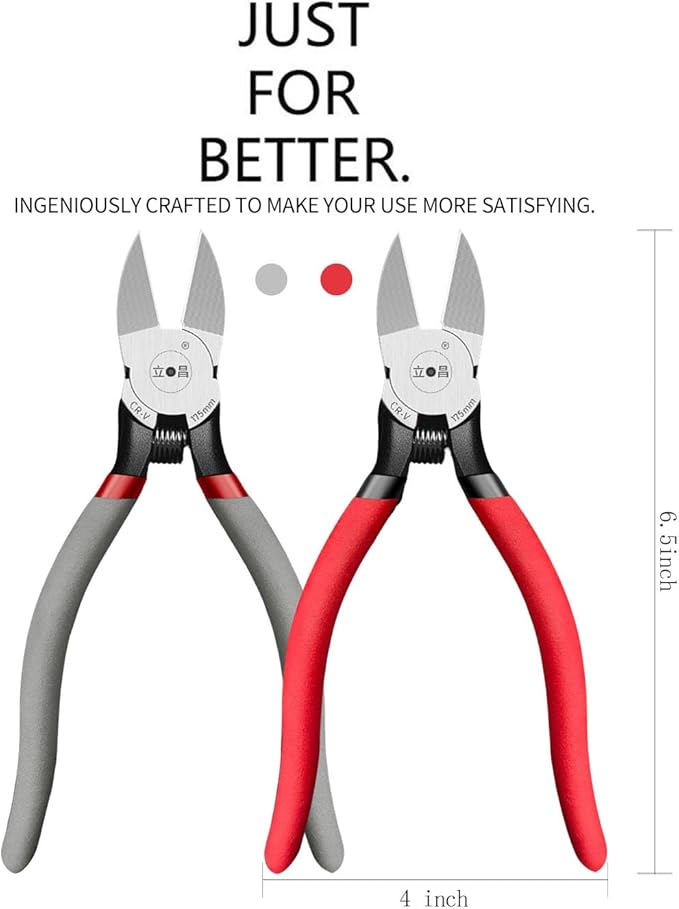 2 Pack Wire Cutters,6.5 Inch Flush Cutters,Wire Cutters heavy Duty,Spring Loaded Cutting Pliers,Side Cutters (Red&Grey)