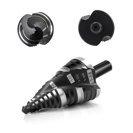COMOWARE Step Drill Bit, 12 Sizes from 1/4" to 1-3/8", High Speed Steel Step Bit with 2 Spiral Flutes, 3-Flat Shank, Steps Bits for Metal, Aluminum/Wood/Plastic/Iron, Unibit for Electricians & DIY