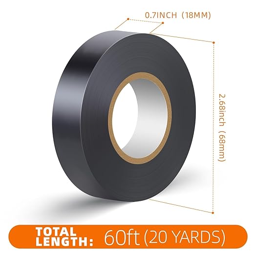 20 Pack Black Electrical Tape Waterproof，3/4 in x 60ft，High Temperature Electric Tape Weatherproof Home Outdoor Multipurpose Insulating Wire Wrapping，Maximum Voltage