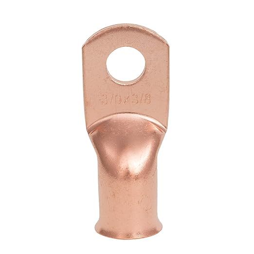 10PCS 3/0AWG - 3/8''Stud Heavy Duty Copper Terminals,Battery Cable Crimp Lugs,Battery Cable Ends,Bare Copper Eyelets Tubular Ring Terminals,Closed End Crimp Electric Connectors