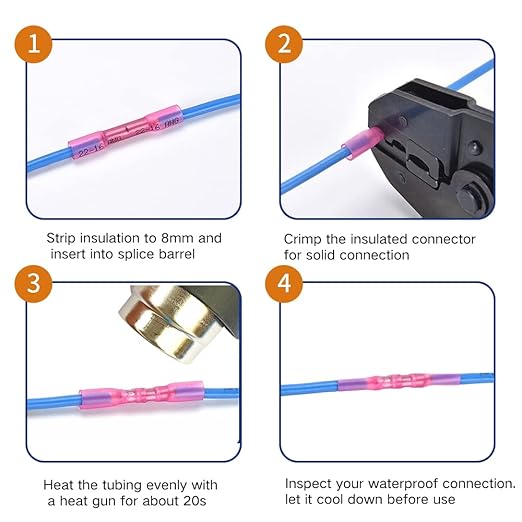 100 Pcs Black Heat Shrink Butt Connectors, 14-12 AWG Marine Grade Heat Shrink Wire Connectors, Tinned Copper, Waterproof Insulated Crimp Butt Splice Automotive Electrical Connectors
