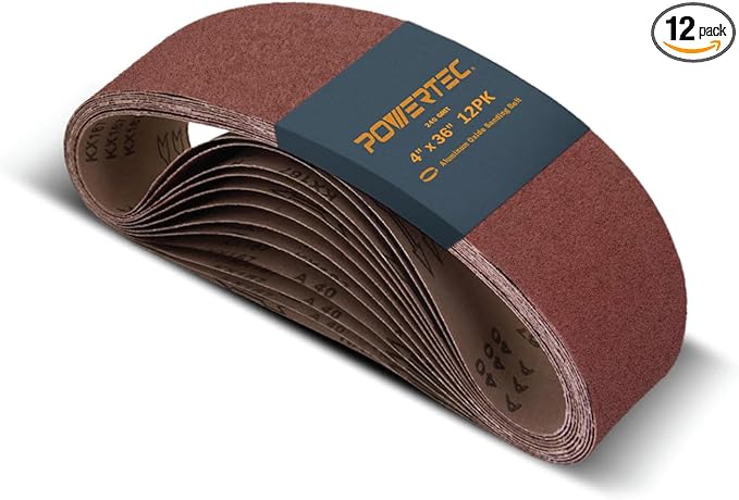 POWERTEC 12PK 4x36 Sanding Belts, 240 Grit Aluminum Oxide, 4 x 36 Inch Sanding Belts for Benchtop Belt and Disc Sander, Belt Sandpaper for Woodworking, Metalworking, Paint, Rust Removal (110153-P4V)