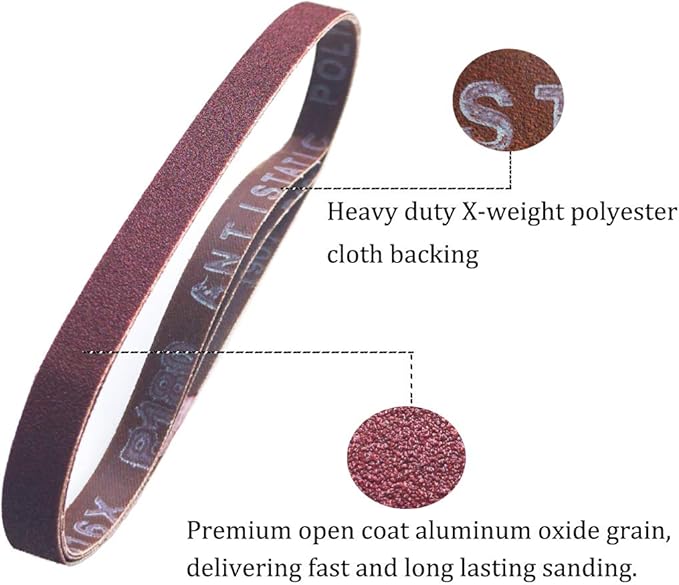1/2 x 18 Inch Aluminum Oxide Sanding Belts, 4 Each of 40/60/80/120/180/240 Assorted Grits Abrasive File Belts for Air Belt Sander, 24-Pack
