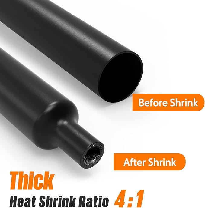 Lsnisni 1.77 Inches Heat Shrink Tubing Kit 200 Pcs, Ratio 4:1 Adhesive Lined, Dual Wall Tube - Marine Grade Waterproof, 5 Diameters, Heat-Shrink Tube, Heat Shrink Cable Sleeve - Black
