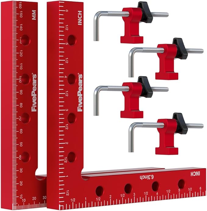 Fivepears 2 Pack 90 degree positioning square clamps set for woodworking, 6.3" x 6.3"(16 x 16cm) aluminum precision right angle corner clamp for square picture frame tool box cabinet drawer and wood