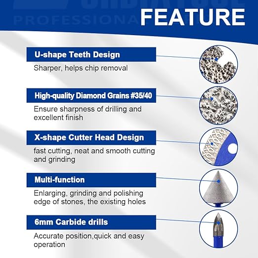 SHDIATOOL Diamond Tile Drill Bits Kit 13pcs, Porcelain Hole Saw Sets, Core Bits Cutter for Drilling Ceramic Marble Granite (6/6/8/20/25/35/50/75/100/20MM/2/6MM/4.5“)