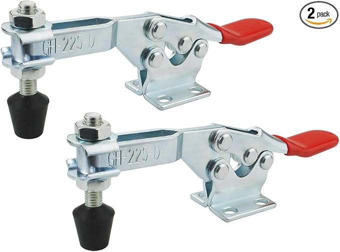 2Pack Toggle Clamp, 500 lbs Holding Capacity, 225D Quick Release Horizontal Clamps w/Antislip Rubber Pressure Tip for Woodworking Jigs and Fixtures, Welding, Drill Press, Crosscut Sled