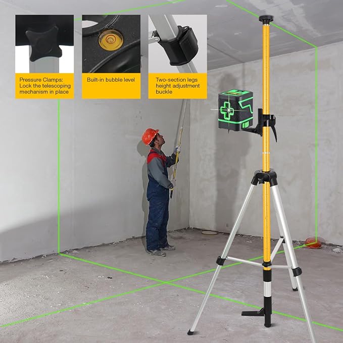 MOETER 15.7ft/4.8M Laser Pole Mount, Telescoping Laser Level Pole with Tripod, with Adjustable Bracket, 1/4"-20 & 5/8"-11 Thread Adapters for Rotary and Line Lasers
