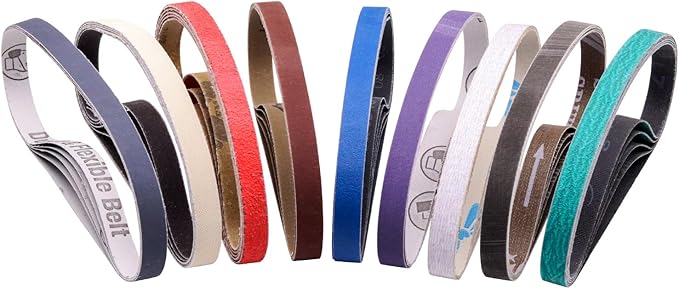 45Pcs 1/2" x 18" Sanding Belts for Belt Sander,5 Each of 80/120/240/400/600/800/1000/2500/5000 Grits,1/2 Inch x 18 Inch Sanding Belts Set for Air Belt Sander, Woodworking, Metal Polishing, Derusting