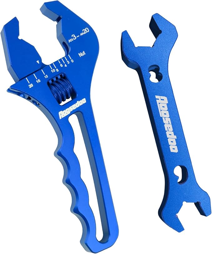 3AN-20AN AN Fitting Wrench AN Fitting Tool for AN Hose Fitting Assembly Adjustable Lightweight Aluminum Blue With 6AN-AN8 Double-ended AN Wrench Blue