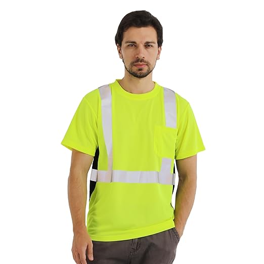 sesafety Safety Reflective Shirts, Class 2 High Visibility Shirts for Men Construction Work Mesh Short Sleeve Yellow XL