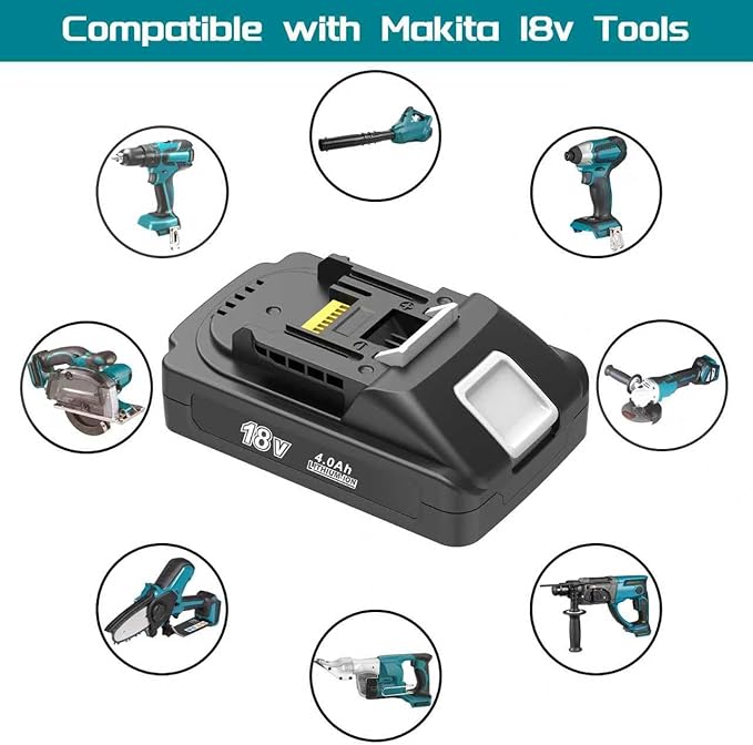 2 Pack 4000 mAh 18 Volt Battery Replace for Makita 18V Lithium Ion Battery BL1840B BL1815 BL1850B BL1860B, Compatible with makita 18v Charger and Cordless Power Tools